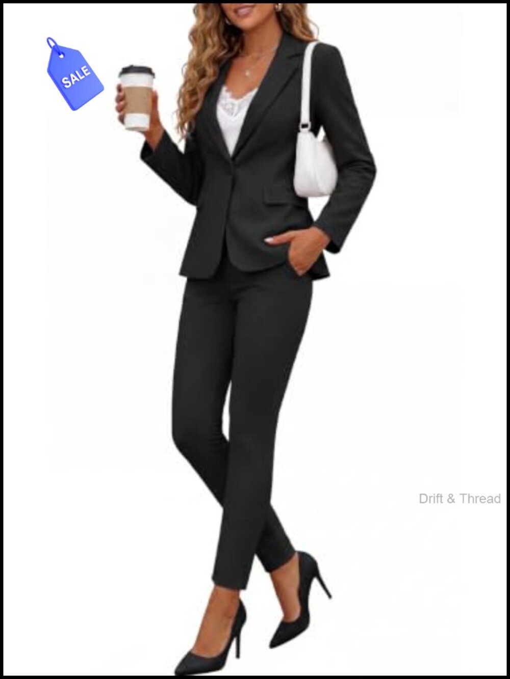 Womens 2 Piece Pantsuit Set Slim Fit Stretch Knit Business Casual
